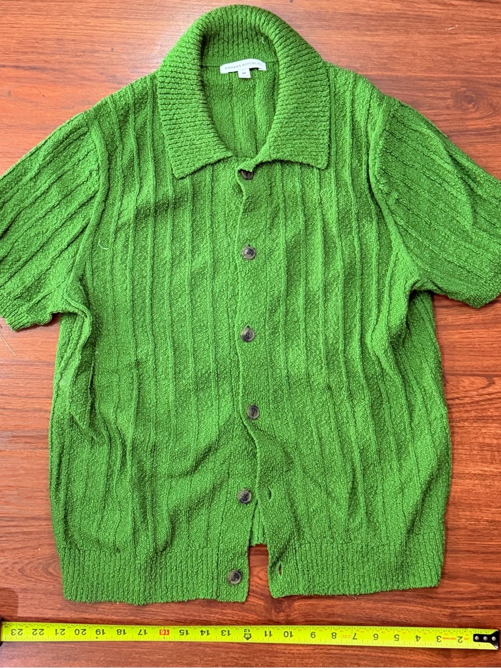 Banana Republic Bright Green Short-Sleeve Button Sweater Cardigan